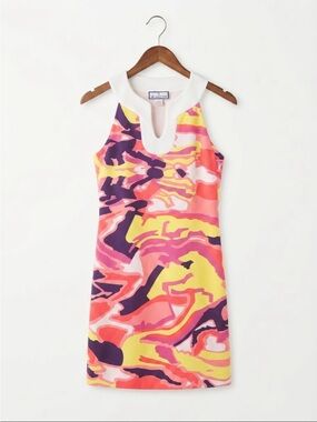 Vibrant Pink & Yellow Keyhole Shift Dress